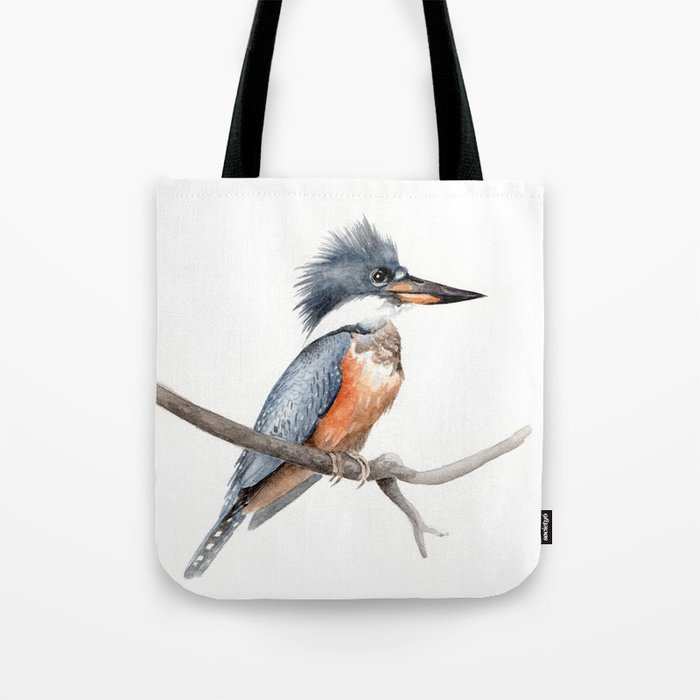 Kingfisher Bird Watercolor Illustration Tote Bag