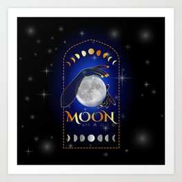 Witch Hands holding the full moon performing a magic spell casting ritual	 Art Print