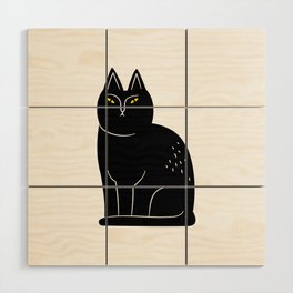 Creepy black cat cartoon animal illustration Wood Wall Art