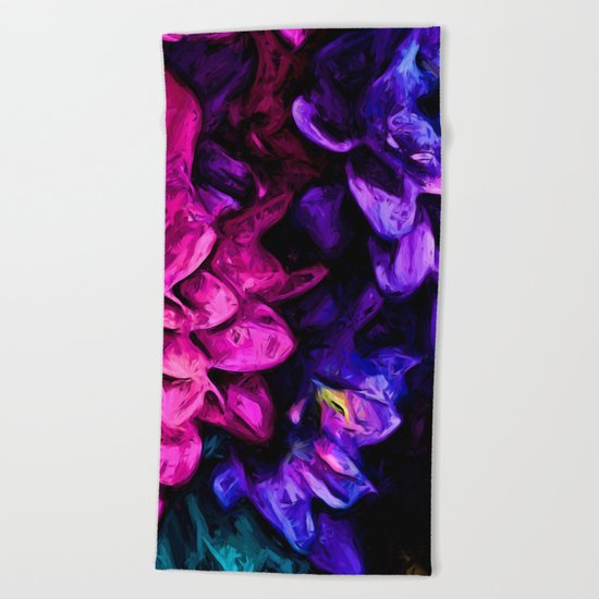 Pink Flower with Purple Flowers Beach Towel