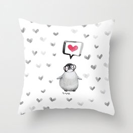 Tiny penguin love Throw Pillow