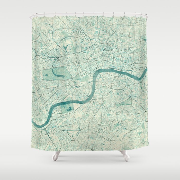 London Map Blue Vintage Shower Curtain