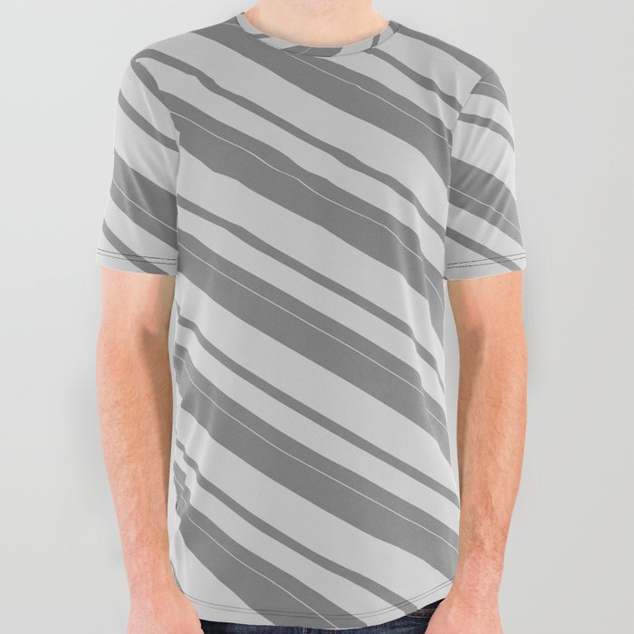 Grey & Light Grey Colored Lines/Stripes Pattern All Over Graphic Tee
