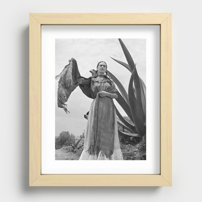 1937 Photo Frida Kahlo standing next to an agave plant Recessed Framed Print