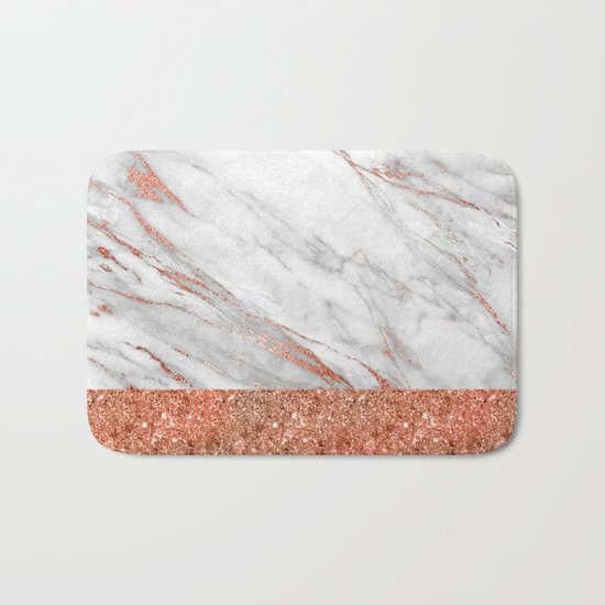 Luxury and glamorous pink glitter and white marble Bath Mat
