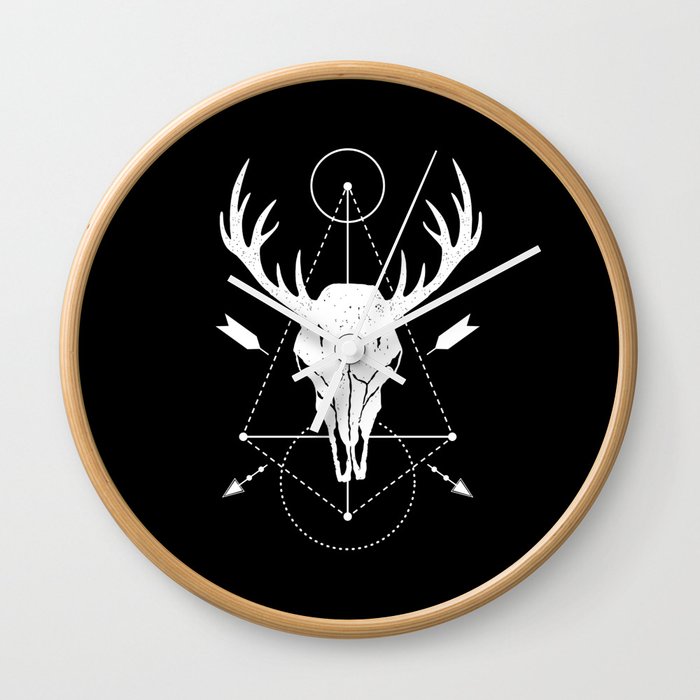 Modern Geometric Deer Skull Hunting Hunters Wall Clock