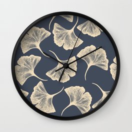 Ginkgo leaves / Elegant / Blue and gold Wall Clock