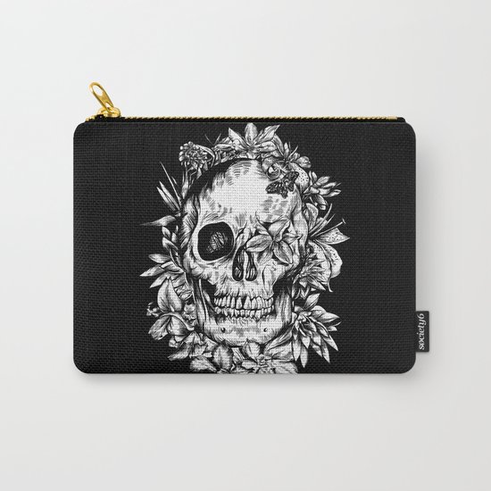 floral skull drawing black and white 2 Carry-All Pouch