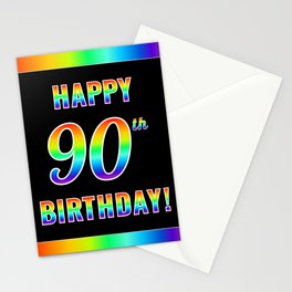 [ Thumbnail: Fun, Colorful, Rainbow Spectrum “HAPPY 90th BIRTHDAY!” Stationery Cards ]