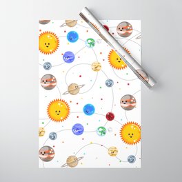 Kawaii Solar System Pattern Wrapping Paper
