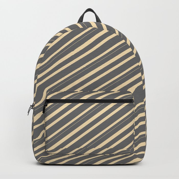 Dim Gray & Tan Colored Lined/Striped Pattern Backpack