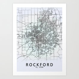 Rockford, IL, USA, White, City, Map Art Print | Graphicdesign, 3D, Minimal, Map, Land, Usa, Landscape, Il, River, Print 