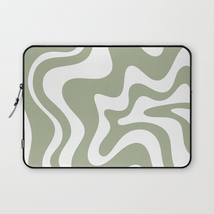 Liquid Swirl Abstract Pattern in Sage Green and White Laptop Sleeve