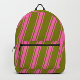 [ Thumbnail: Green & Hot Pink Colored Lines/Stripes Pattern Backpack ]