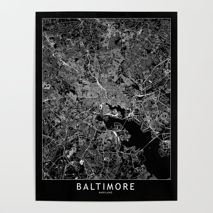 Baltimore Black Map Poster