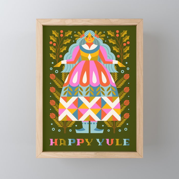 Happy Yule // Green Framed Mini Art Print