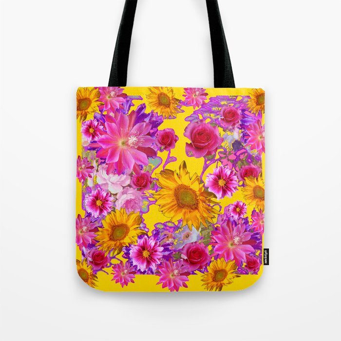 GOLDEN FLORAL TAPESTRY OF ASSORTED PINK  FLOWERS Tote Bag