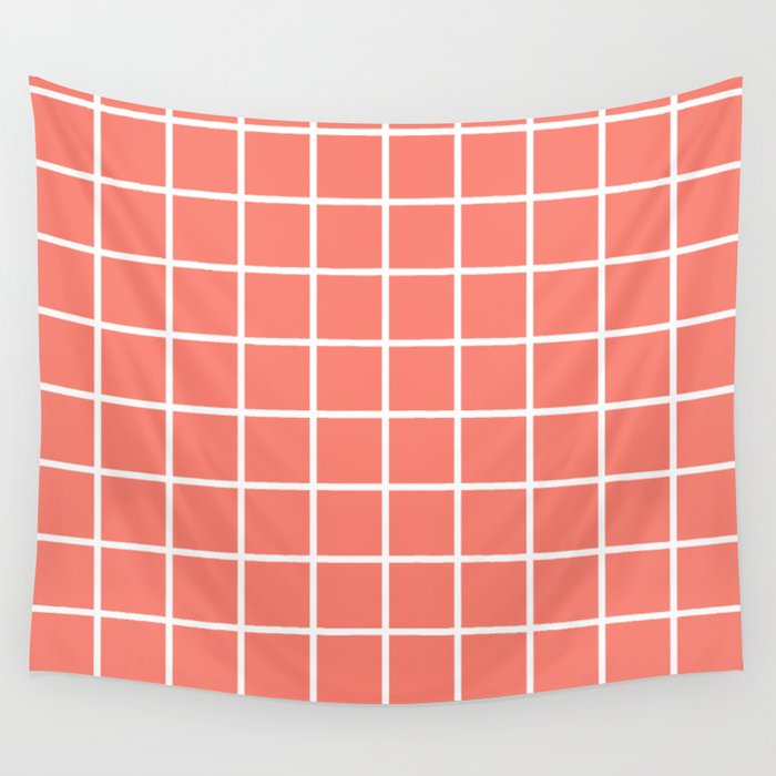 GRID (WHITE & SALMON) Wall Tapestry