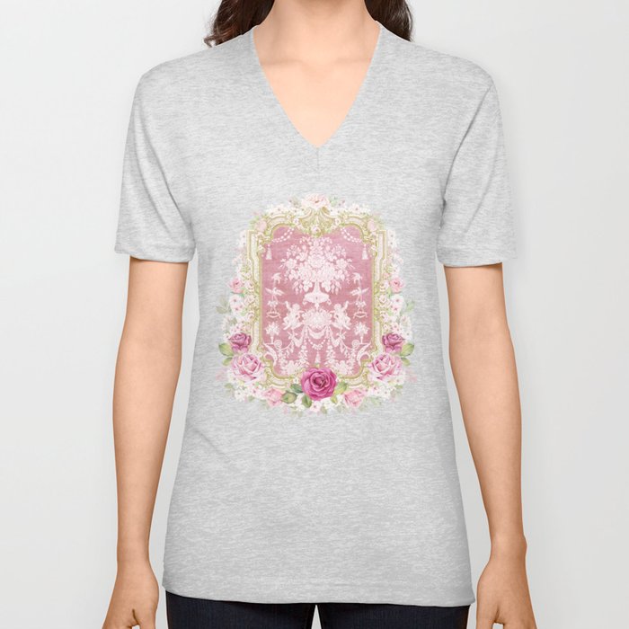 Baroque Blooms, Putti, Paris Romance V Neck T Shirt
