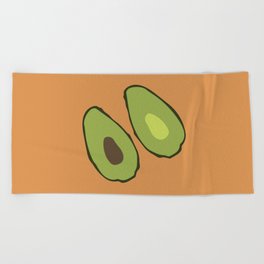 Avo - Minimalistic Avocado Design Pattern on Orange Beach Towel