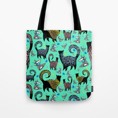 Blue Snobby Cocktail Cats Tote Bag