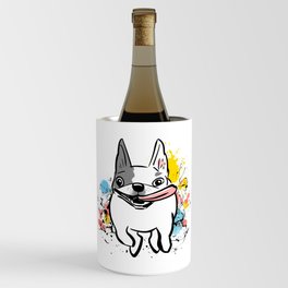 Running French Bulldog with Paint Splatters Wine Chiller