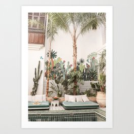 Riad Yasmine Marrakech Wanderlust Photo | Green Tropical Plant Leaves Cacti Art Print | Morocco Travel Photography Art Print