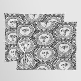 Sun Black and white face illustration  Placemat