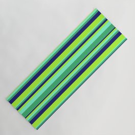 [ Thumbnail: Aquamarine, Sea Green, Midnight Blue & Light Green Colored Stripes Pattern Yoga Mat ]