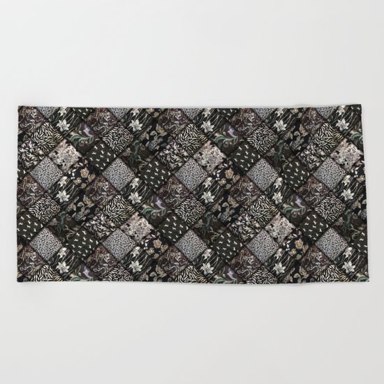 Faux Patchwork Quilting - Black Beach Towel