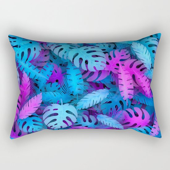 Blue pink tropical leaves Rectangular Pillow