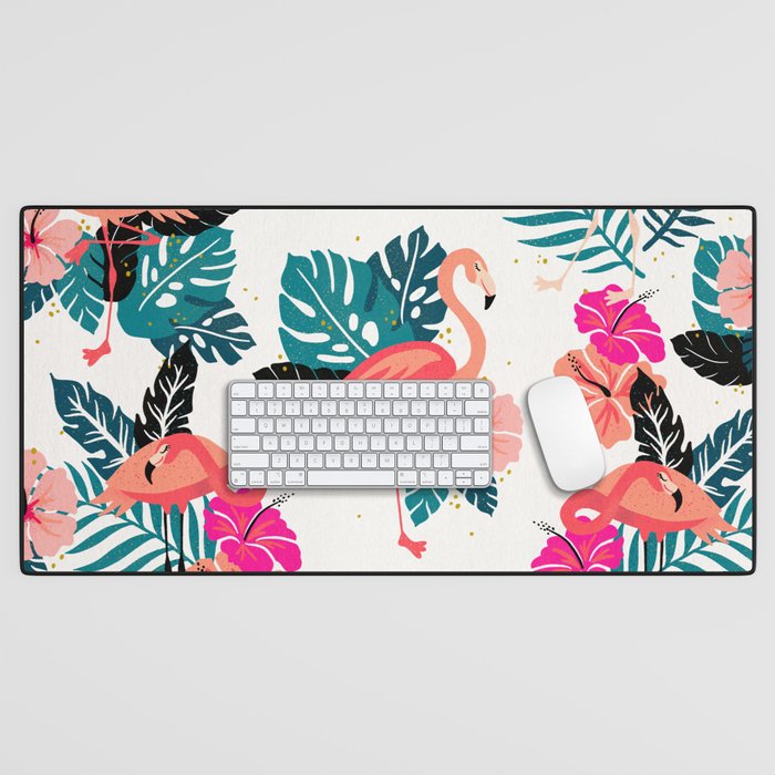 Tropical Flamingos - White Palette Desk Mat