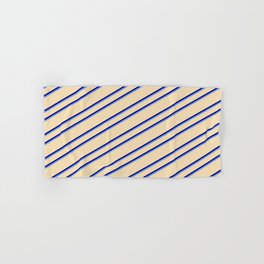 [ Thumbnail: Tan, Blue, and Cornflower Blue Colored Lines Pattern Hand & Bath Towel ]