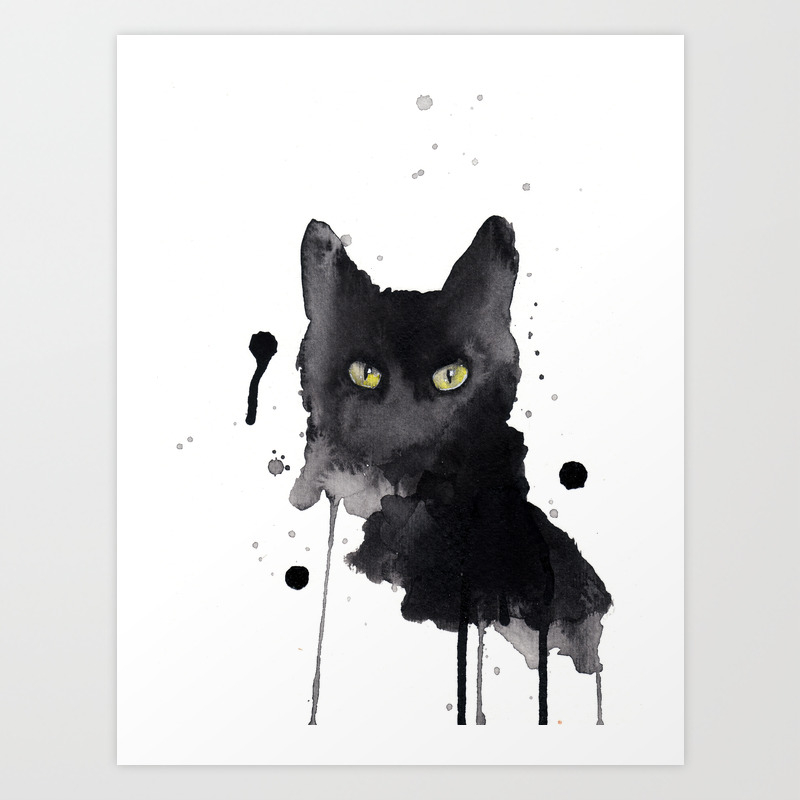Black Cat Watercolor Art Print By Aspiredestroy Society6