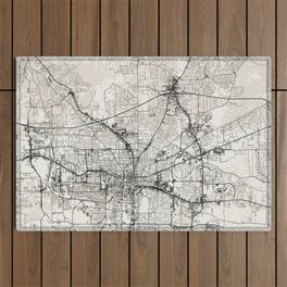 USA, Tallahassee Black&White City Map Drawing Outdoor Rug