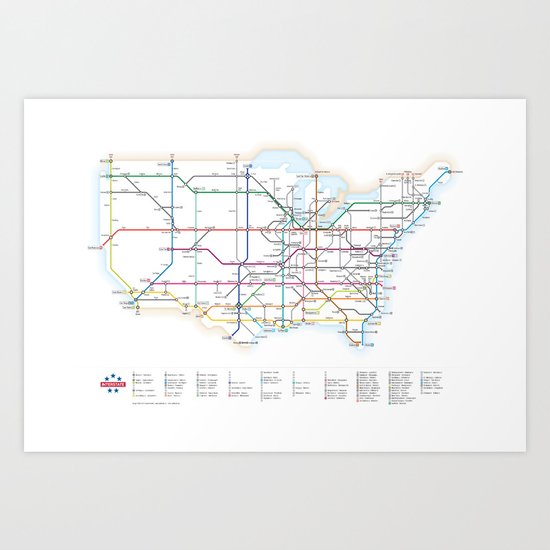 Interstate Highways as a Subway Map Art Print