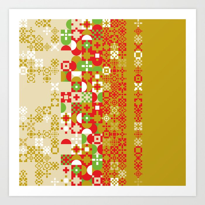 Red Gold Green Abstract Modern Geometric Background Pattern Art