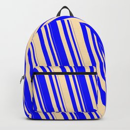 [ Thumbnail: Blue & Beige Colored Striped Pattern Backpack ]
