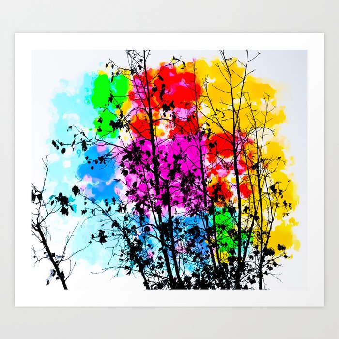 Tree Branch With Splash Painting Texture Abstract Background In