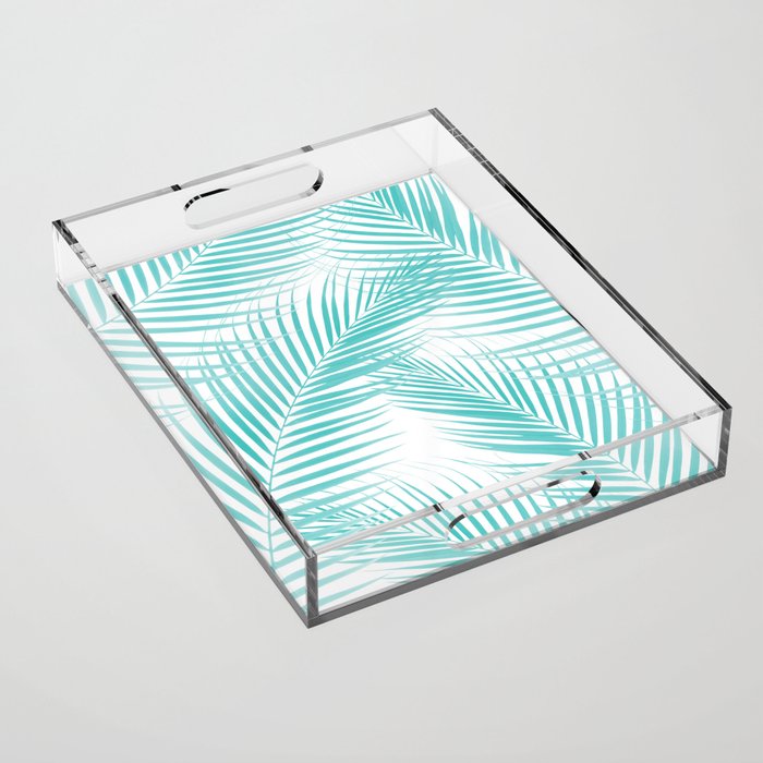 Soft Turquoise Palm Leaves Dream - Cali Summer Vibes #2 #tropical #decor #art #society6 Acrylic Tray