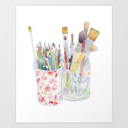 Art Tools: pencils and brushes (ink & watercolour) Art Print