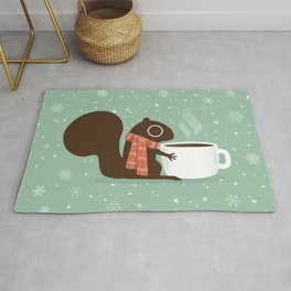 Cute Squirrel Coffee Lover Winter Holiday Rug