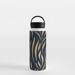 Navy and Gold Abstract Leaves Water Bottle