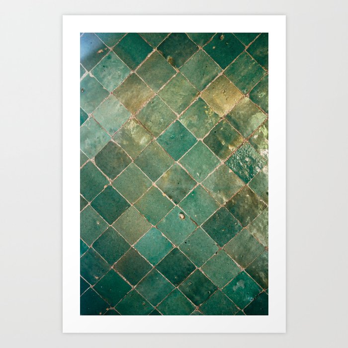 Green Moroccan Tile - Marrakech Arabic Pattern - Glossy Surface Art Print