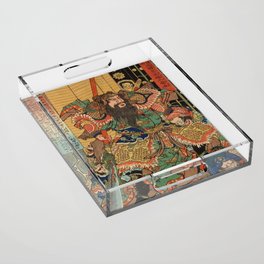 Samurai Fighting Bandits With Naginata - Antique Japanese Ukiyo-e Woodblock Print Art From The Early 1800's. Acrylic Tray
