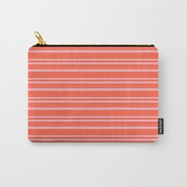 [ Thumbnail: Red & Light Pink Colored Lined Pattern Carry-All Pouch ]