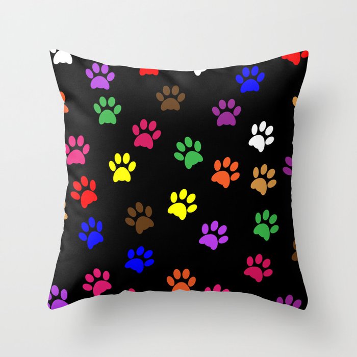 Colorful Paw Prints Throw Pillow