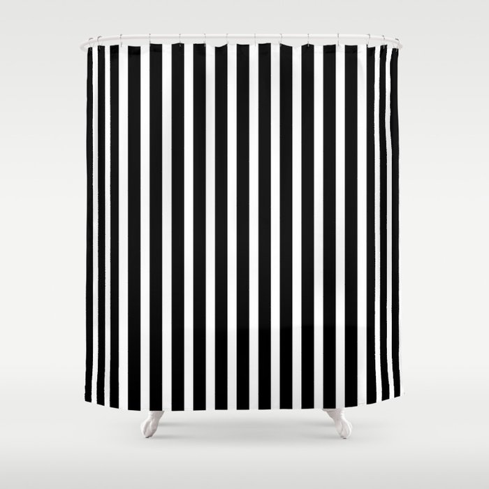 Vertical Black & White Stripes Shower Curtain