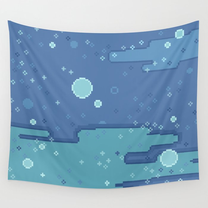 Blue Space Bubbles (8bit) Wall Tapestry