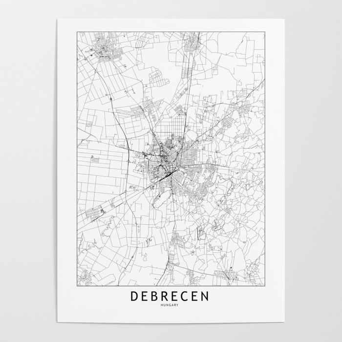 Debrecen White Map Poster